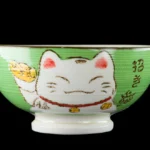 Tigela de arroz kawaii Manekineko verde em cerâmica
