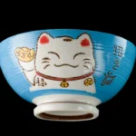 Tigela de arroz kawaii Manekineko verde em cerâmica