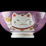 Tigela de arroz kawaii Manekineko verde em cerâmica