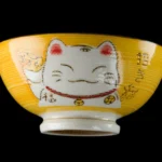 Tigela de arroz kawaii Manekineko verde em cerâmica